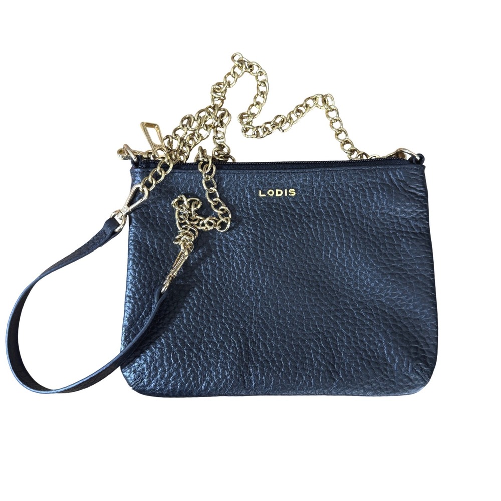 Lodis Black Leather‎ Gold Chain Convertible Wristlet Crossbody